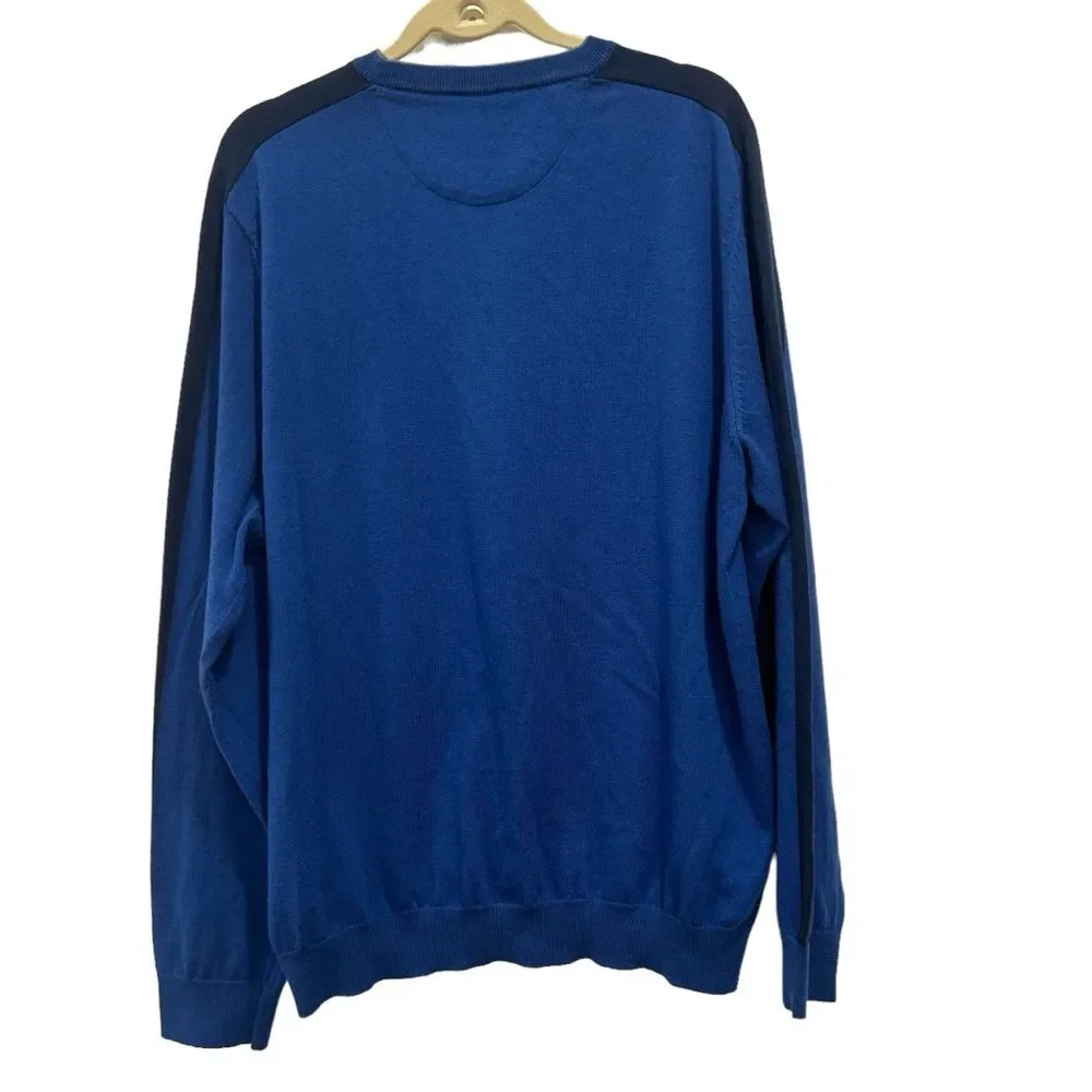 Kenneth Cole Awearness Wool Blend Blue Slim Fit Sweater Colorblock Sleeve XL